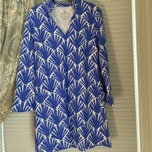 Mahi Gold Charleston Dress Blue & White Graphic Shell Print Tunic